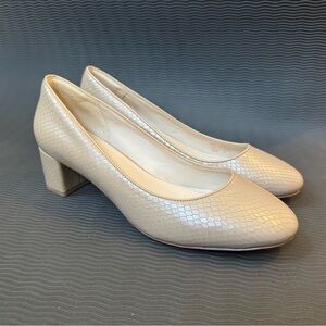 Cole Haan Lesli Block Heel Pumps Beige Reptile